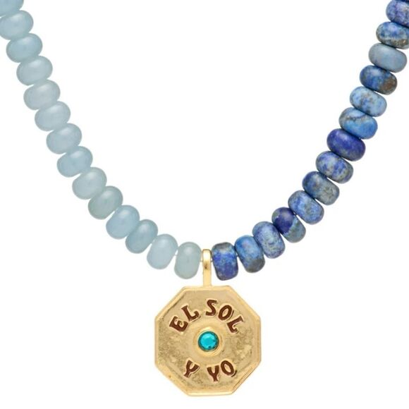 Mayamar Jewelry - El Sol Y Yo Gold Pendant Necklace with Natural Stone Blue Beads by Mayamar